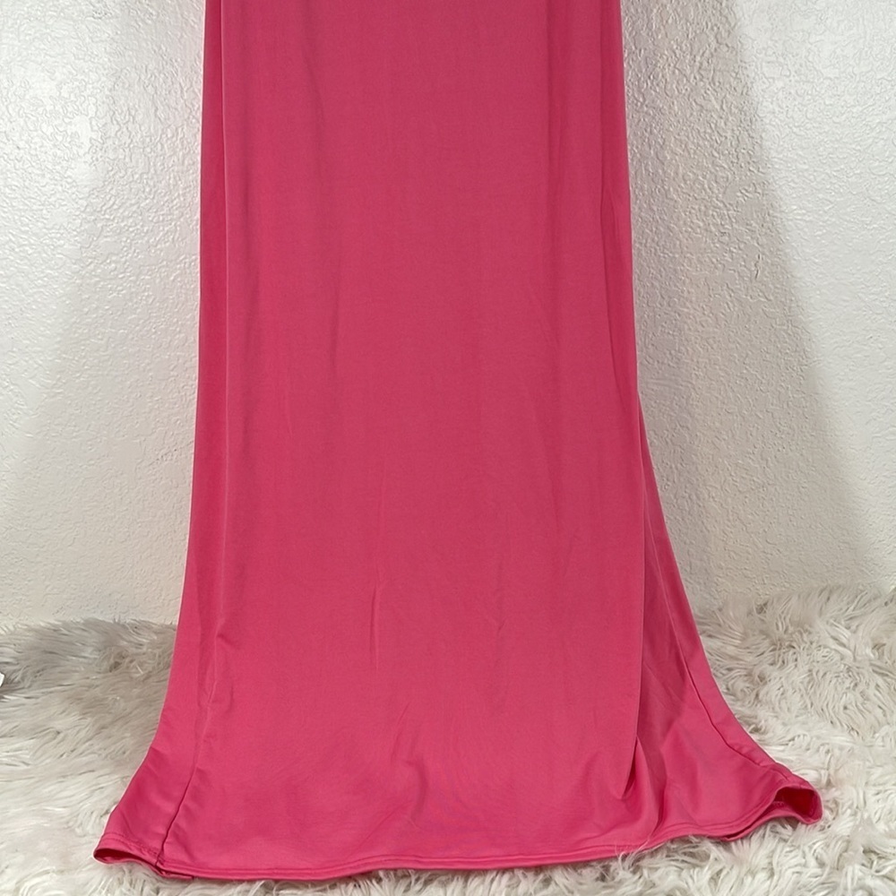 BOOHOO Recycled Slinky Double Split Maxi Skirt Hot Pink Size 2 New - Picture 6 of 11